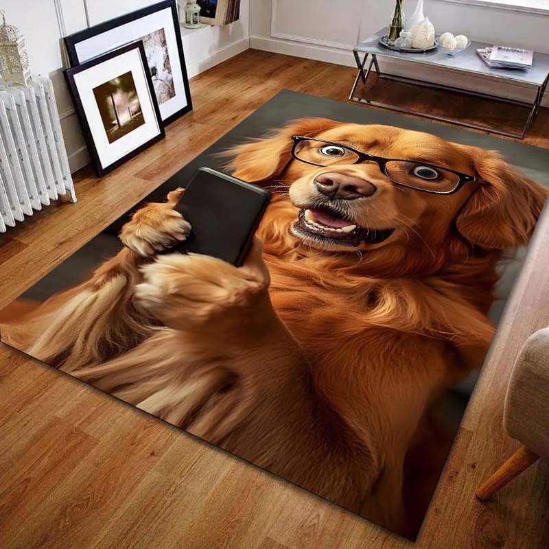 Забавный щенок, смотрящий на телефон, ковер с принтом для спальни, гостиной, прикроватной тумбочки, дивана, напольный коврик, современный домашний декор, ковер для зоны