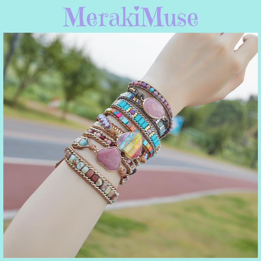Ethnic Style Three Layer Winding Leather Jewelry With Colorful Crystal Chips For Fashion Wear