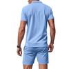 2 шт./комплект мужской наряд пуловер с коротким рукавом отворот топы эластичный шнурок талия карманы шорты комплект однотонная спортивная одежда