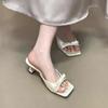 Open-toed Satin Gentle Thick Heel Cool Slippers Women's Outer Wear 2025 Summer New French Bow Fairy Style Sandals