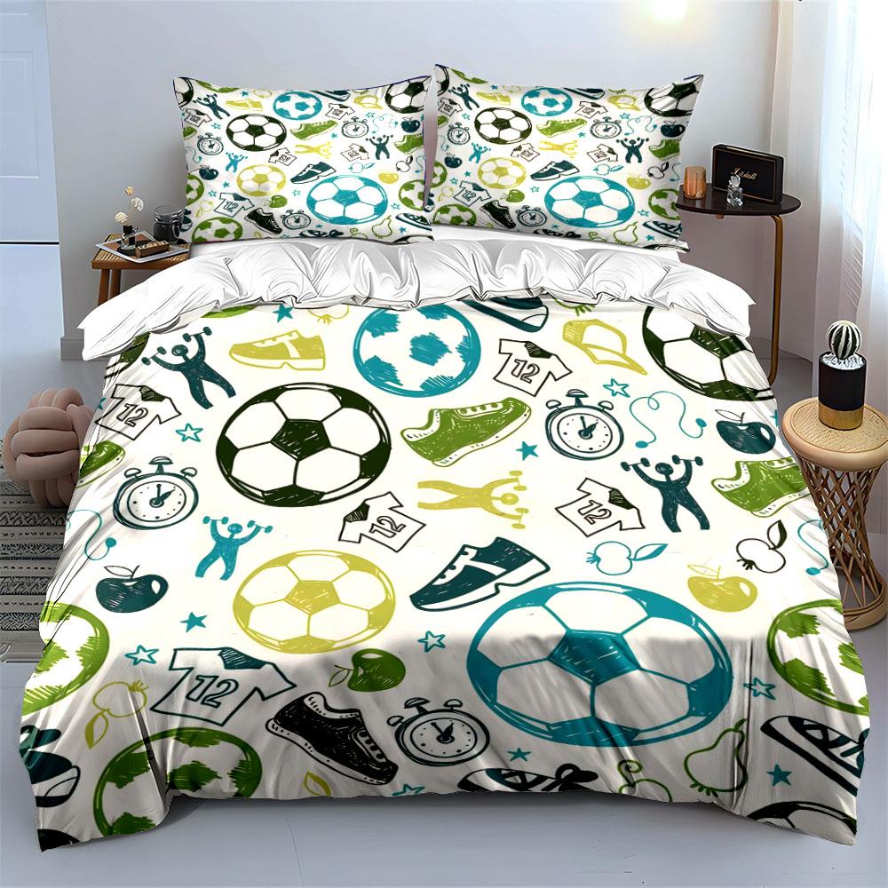 Sports-themed Doodle cartoon Patterns Duvet Cover Set Digital Print Colorful Polyester Bedding with Zipper Closur for kids gifts