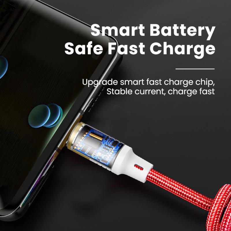 3A USB Type C Кабель для быстрого зарядного устройства Пружинный USB-кабель для зарядки Нейлоновый плетеный зарядный шнур свободной длины для автомобильного мобильного телефона Samsung/Xiaomi Быстрая зарядка