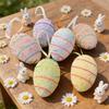 6Pcs Easter Eggs with Hanging String Foam Hanging Ornaments Striped Colorful Decoration