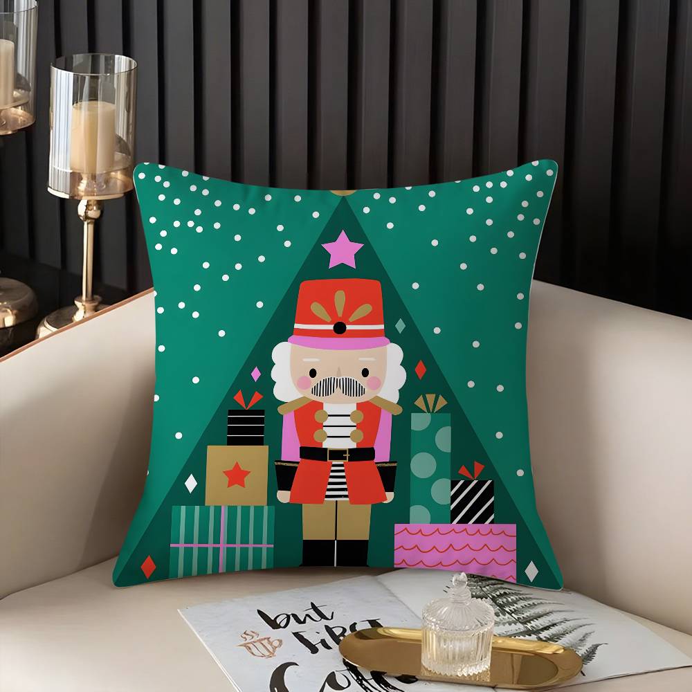 Nutcracker Soldier Christmas Pillow Case Home Dorm Chair Back Short Plush Double-sided Printing Office Nap Time Cushion Cover