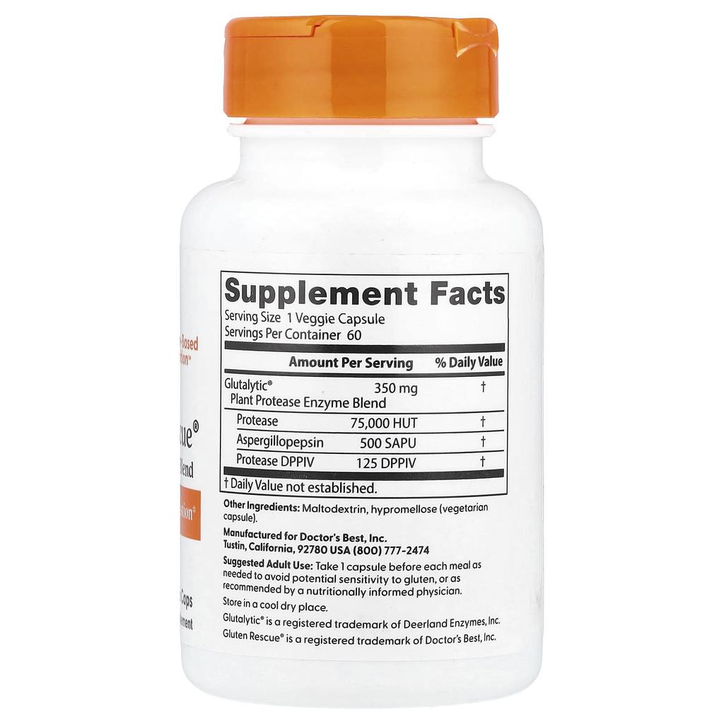 Doctor's Best Gluten Rescue with Glutalytic, 60 Veggie Caps