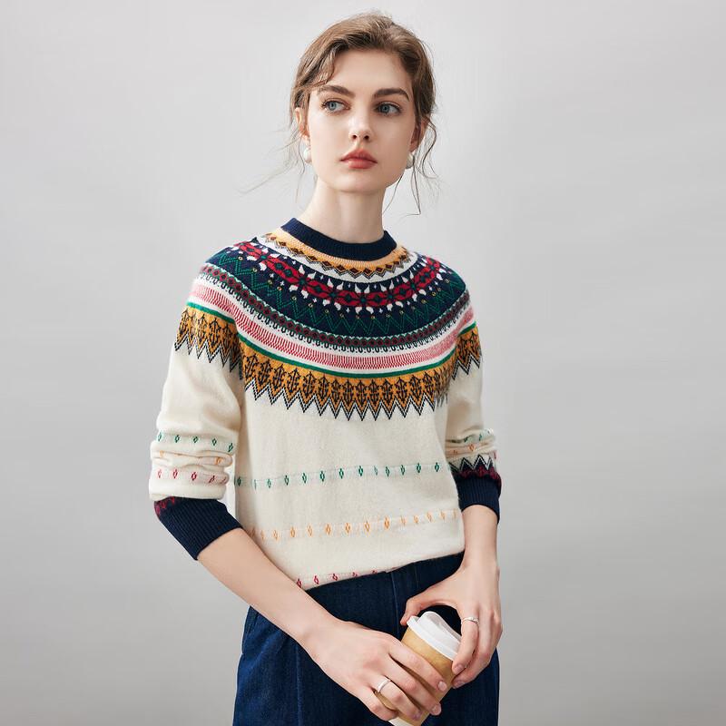 Kemengboka Women's Fair Isle Jacquard Cashmere Sweater