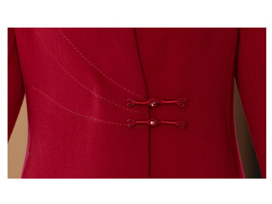 Women's Red Double-Sided Long Wool Coat - 2025 Autumn/Winter Slimming Over-the-Knee Style
