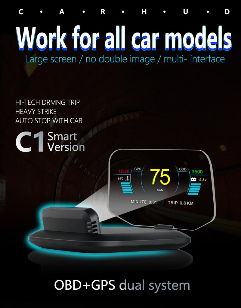 Mirror Car HUD Head Up Display OBD2 GPS Dual Systems Navigation Version Speedometer Overspeed Warning Auto Accessory 2024
