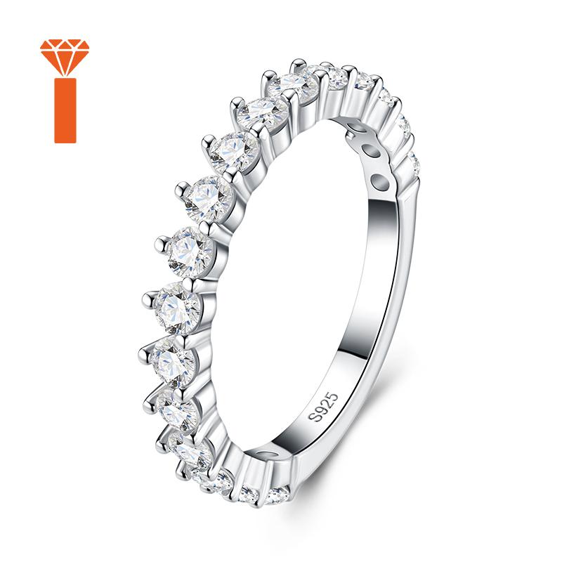 Ready Stock Shared Prong Moissanite Ring 0.06ct Round 2.3g Prong Set Half Eternity S925 Silver Bridal Stack Promise Rings