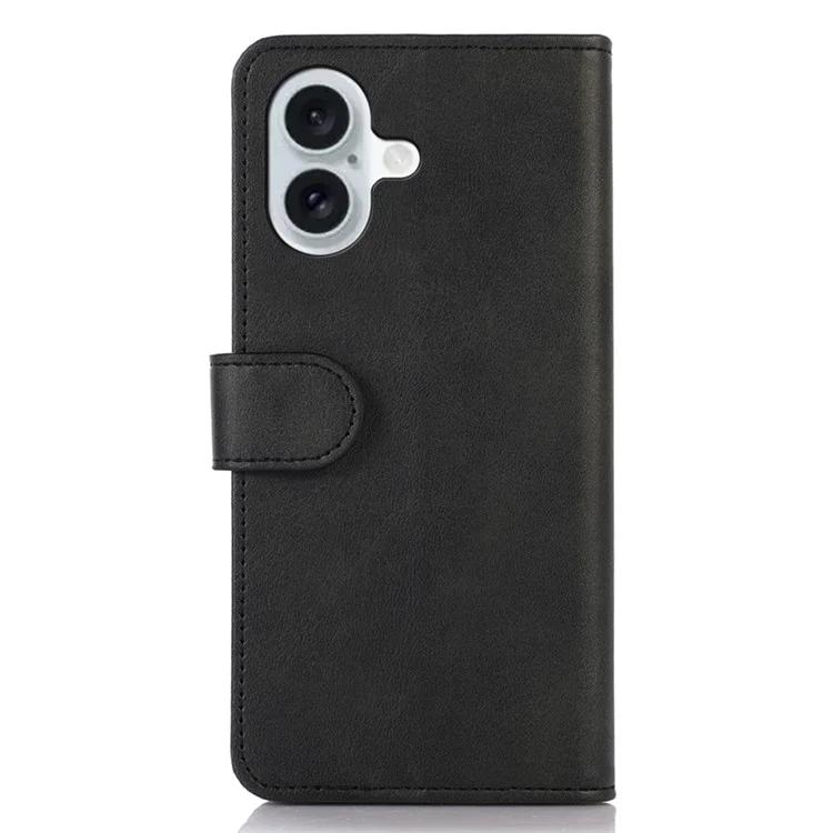 Для iPhone 16 Чехол Из Коровьей Текстуры Кожаный Кошелек Для Телефона С Магнитной Застежкой - Черный