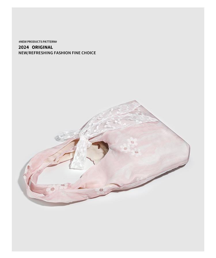 2025 Сумка-тоут из парусины с кружевом и бантом на одно плечо