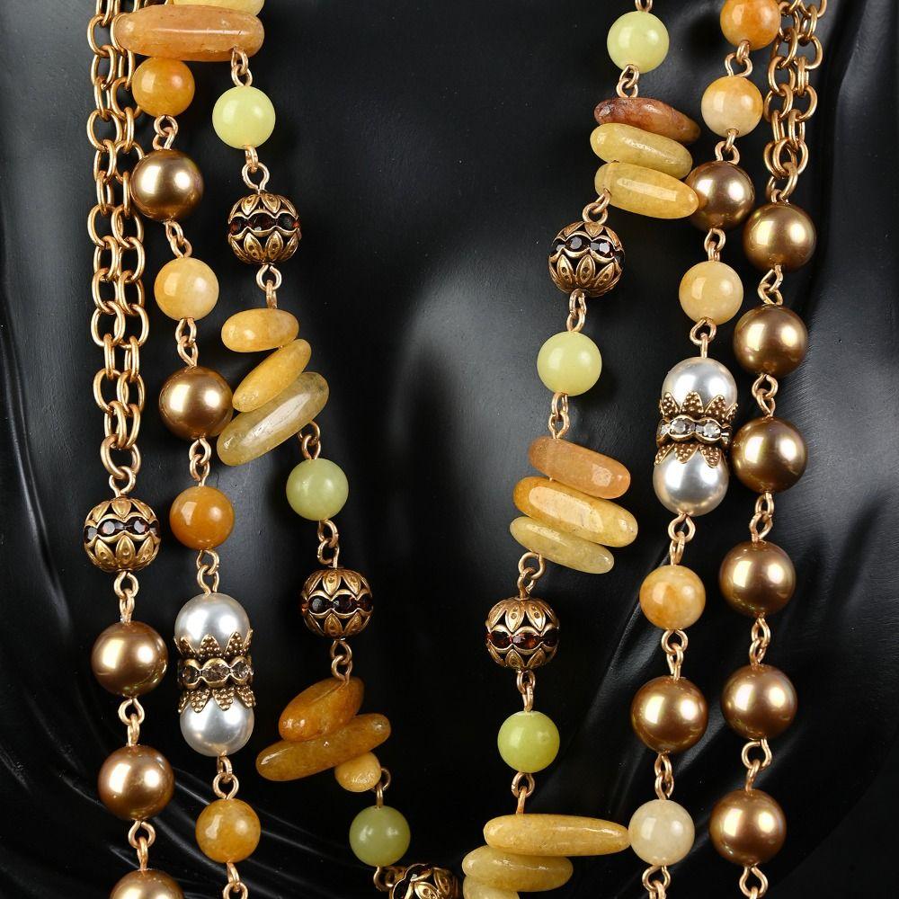 Pearl and Shell Beaded Long Necklace Vintage Three Layers Necklace Antique Necklace Women Girls