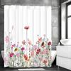 Занавеска для душа с цветами, Розовый цветок, Однотонный фон с крючками, Занавеска для ванны, Водонепроницаемая занавеска для душа
