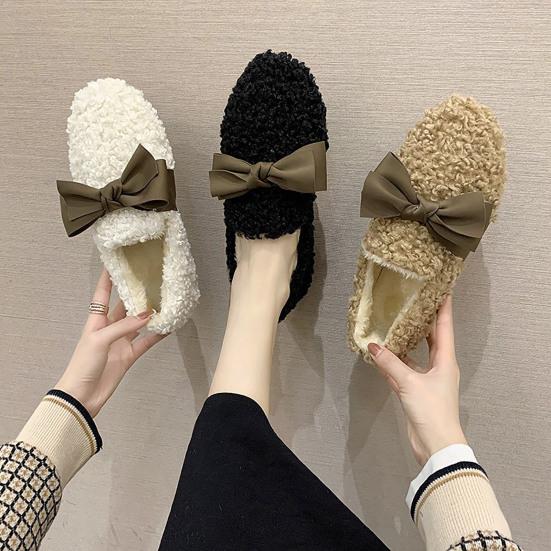 Women Autumn Winter Bowknot Anti-skid Thicken Warm Walking Loafers Shoes