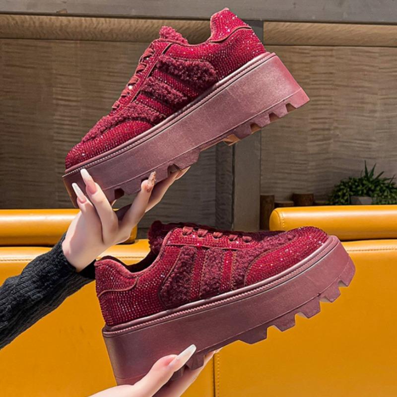 Роскошные повседневные кроссовки на платформе с кристаллами, спортивная обувь на плоской подошве, зимняя теплая обувь для женщин 2024 года, тренд для бега, ходьбы, Zapatos Mujer