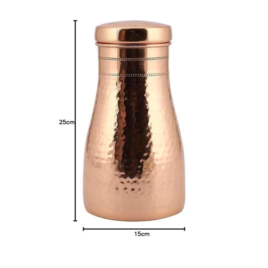 Copper Bottle with Built In Glass Joint Free and Carving Design With Glossy Finish Bottle for Ayurvedic Health Benefits Yoga (1000 ML, Copper)