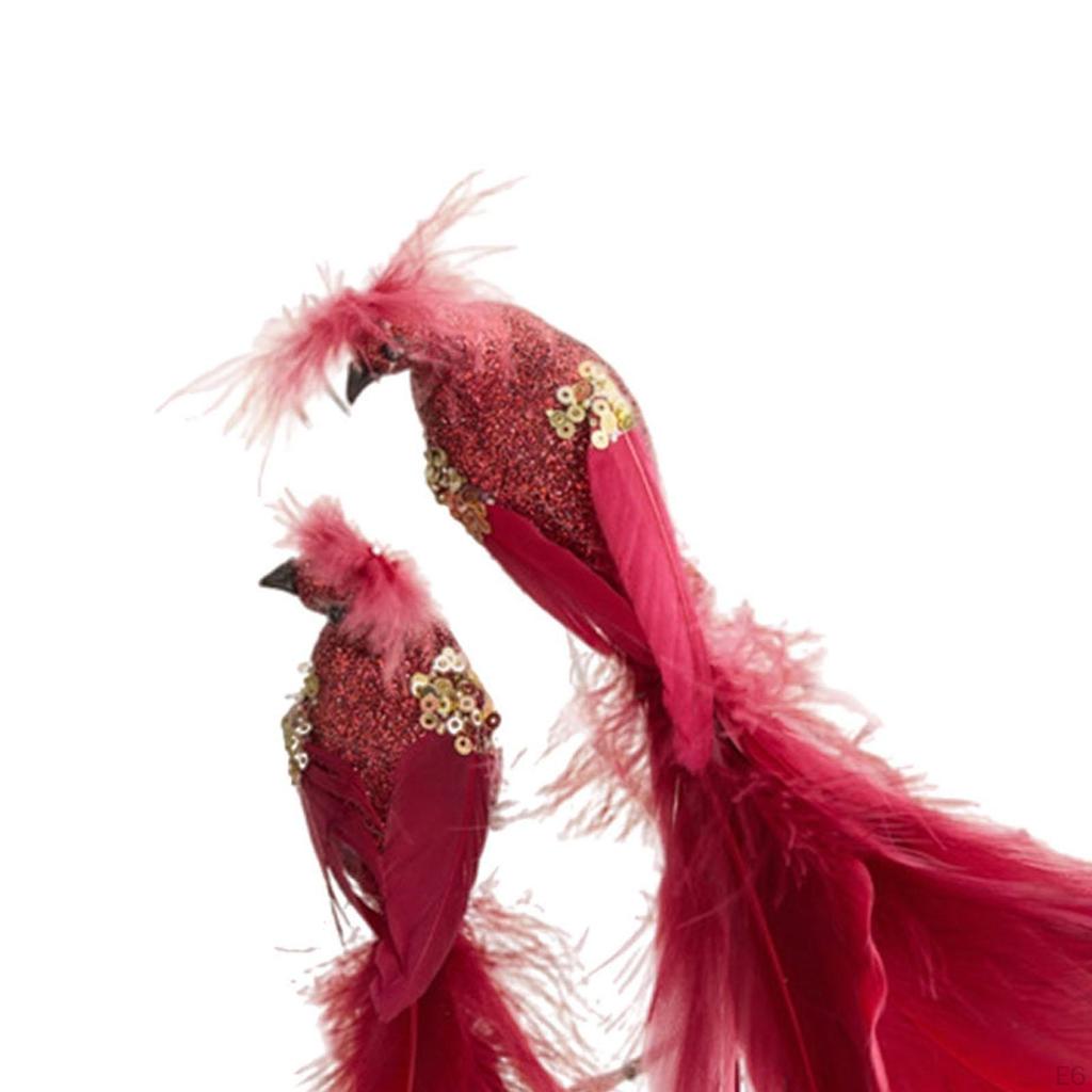 2 Artificial Bird Decorations, Ornaments, Feather Figures, Sculptures Made of Foam with