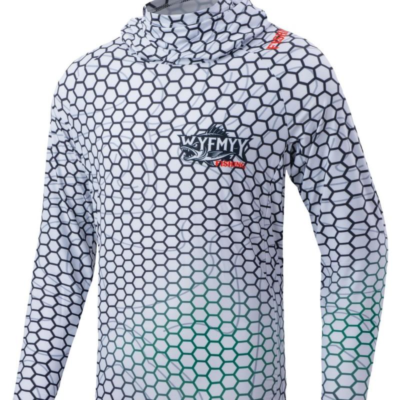 1 Mens Quick-Dry Hooded Fishing Shirt With Face Cover Gradient Honeycomb Print Lightweight Outdoor Performance Top