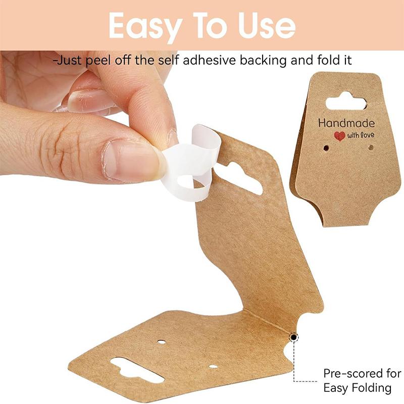 100 шт./лот Карточка для ожерелья Подвеска Сделай сам Ручная работа Складная Для заколки для волос Браслет Дисплей для ювелирных изделий Самоклеящаяся бумага Бирки для подвешивания Карточка