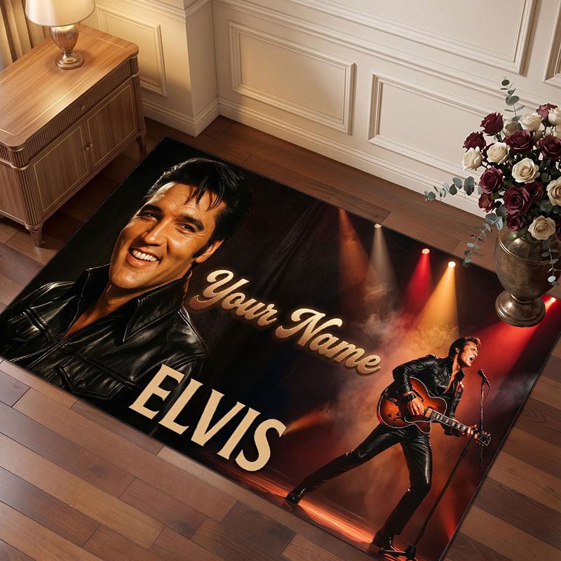 Elvis Presley Personalized Crystal Velvet Carpet, Customized Name Text Soft Anti‑Slip Rug for Living Room Bedroom
