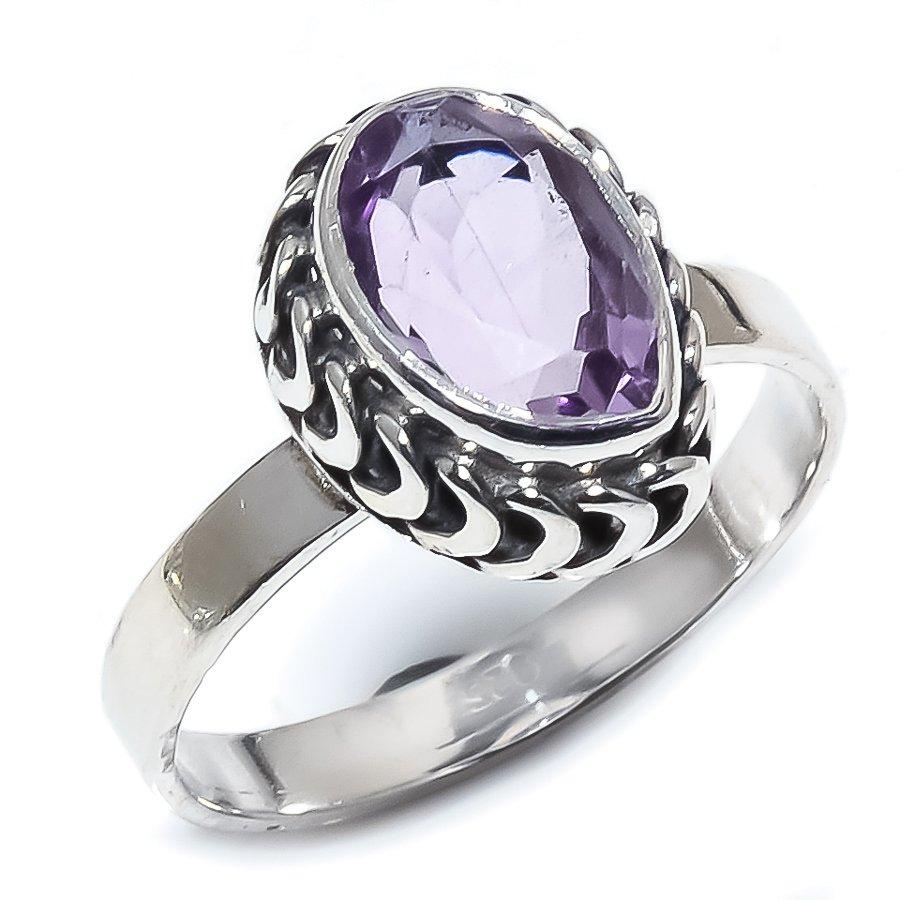 Кольцо из стерлингового серебра 925 пробы с натуральным розовым аметистом и драгоценным камнем S.9.5 S8M45
