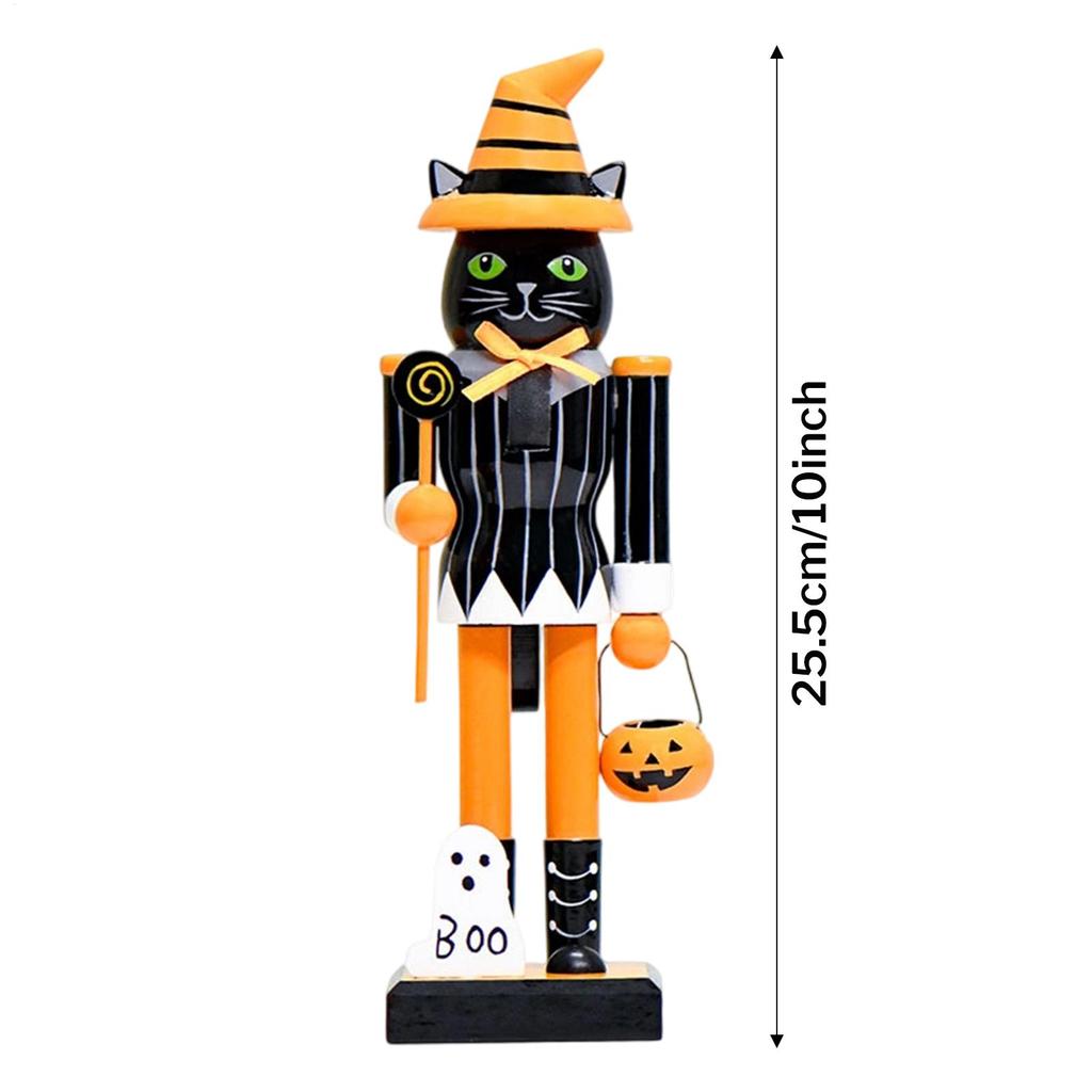 Halloween Nutcracker Soldier Figurine Model Wooden Handpainted Collectible Decoration for Shelf Table Centerpiece Mantel Display