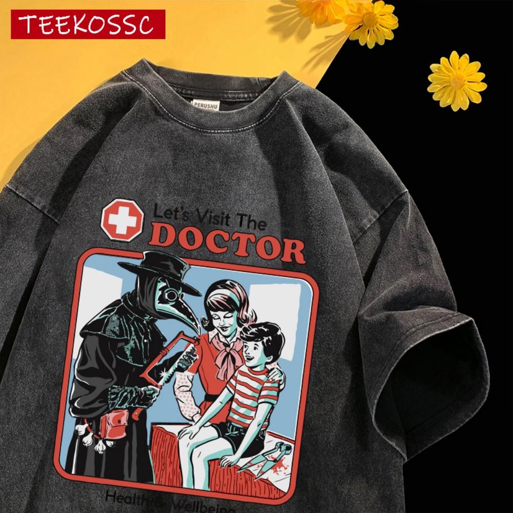 The Treating Doctordesign Washed T-Shirt Men Summer Breathable O-Neck Tops Cotton Loose Short Sleeve Unisex Soft Tee Shirts