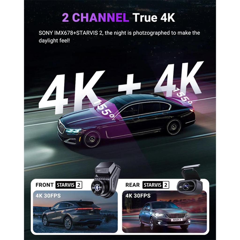 Vantrue S1 Pro Max 4K+4K (2160P+2160P) front and rear dash cam, dual dash camera with Starvis2 HDR PlatePix night vision