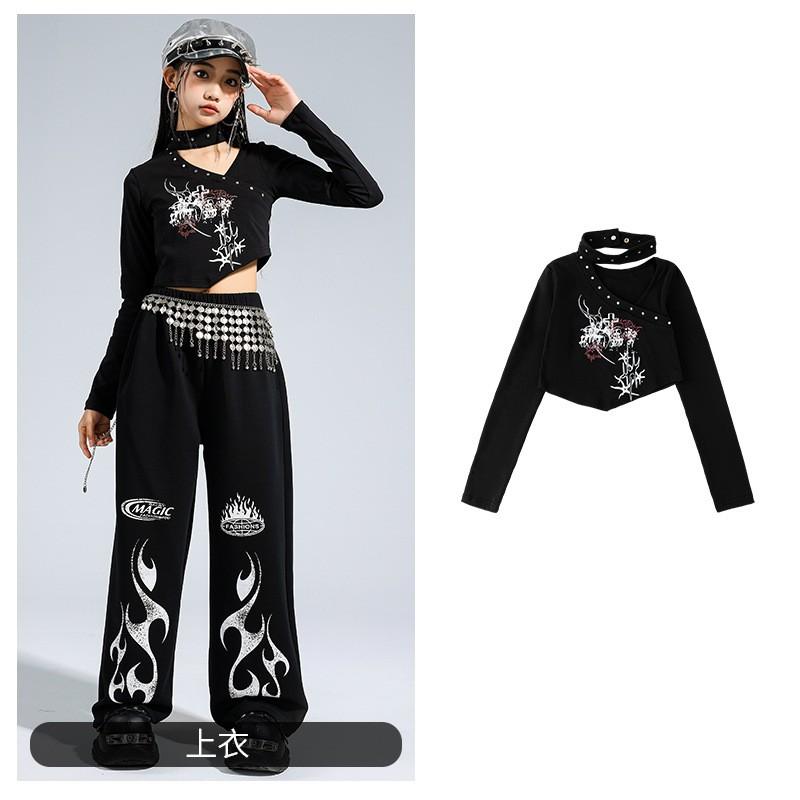 Girls Jazz Dance Outfit Hip Hop Streetwear Performance Costume Cool Trendy Crop Top Pants Set Stage Show