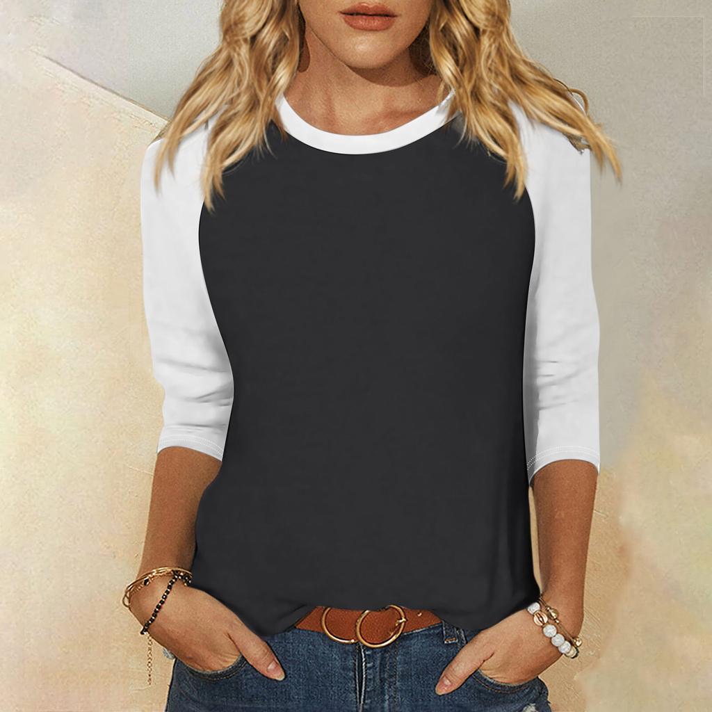 Женская модная повседневная рубашка с круглым вырезом и рукавами 3/4, свободная футболка с принтом, женский топ