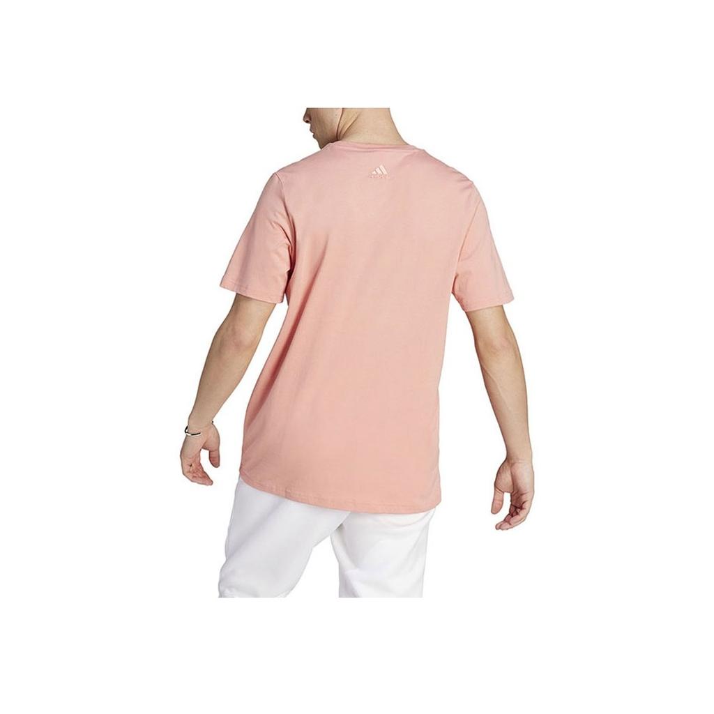Adidas Logo Print Ribbed Crew Neck Sport Quick-Drying Short Sleeve T-Shirt American Retro Dopamine Men Tops Pink IJ8577