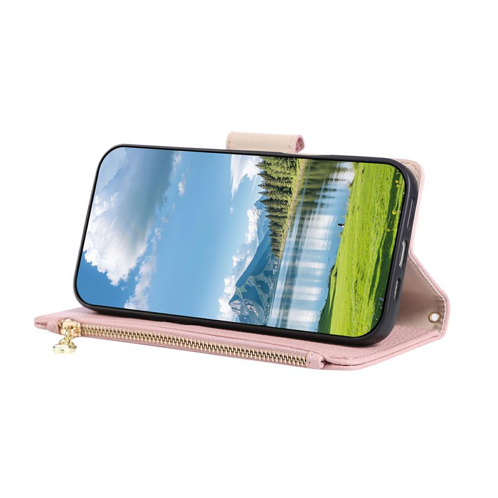 For Xiaomi Redmi Note 14 4G (163.25mm) Case Zipper Wallet Leather Phone Cover with Wrist Strap