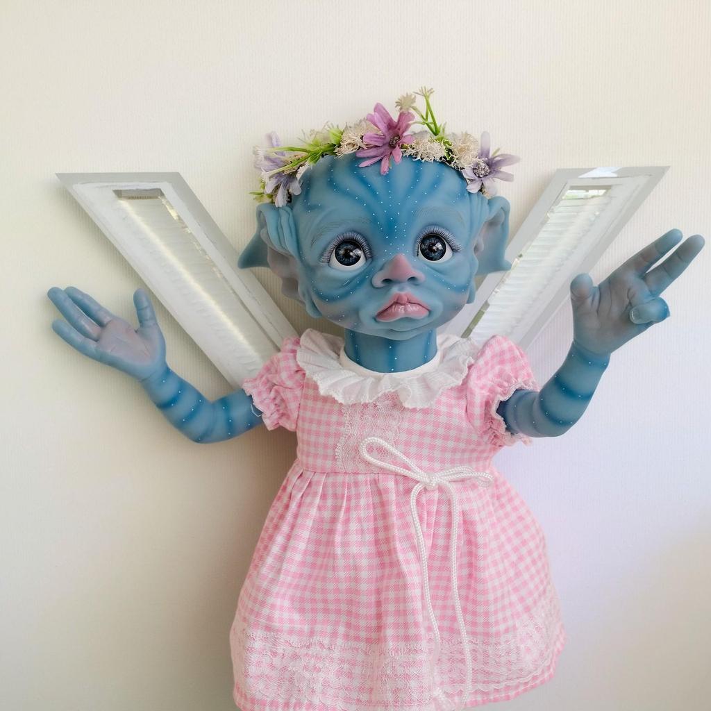 Кукла NPK Tinky Avatar 16" с розовой клетчатой юбкой, 3D-роспись, ручная работа