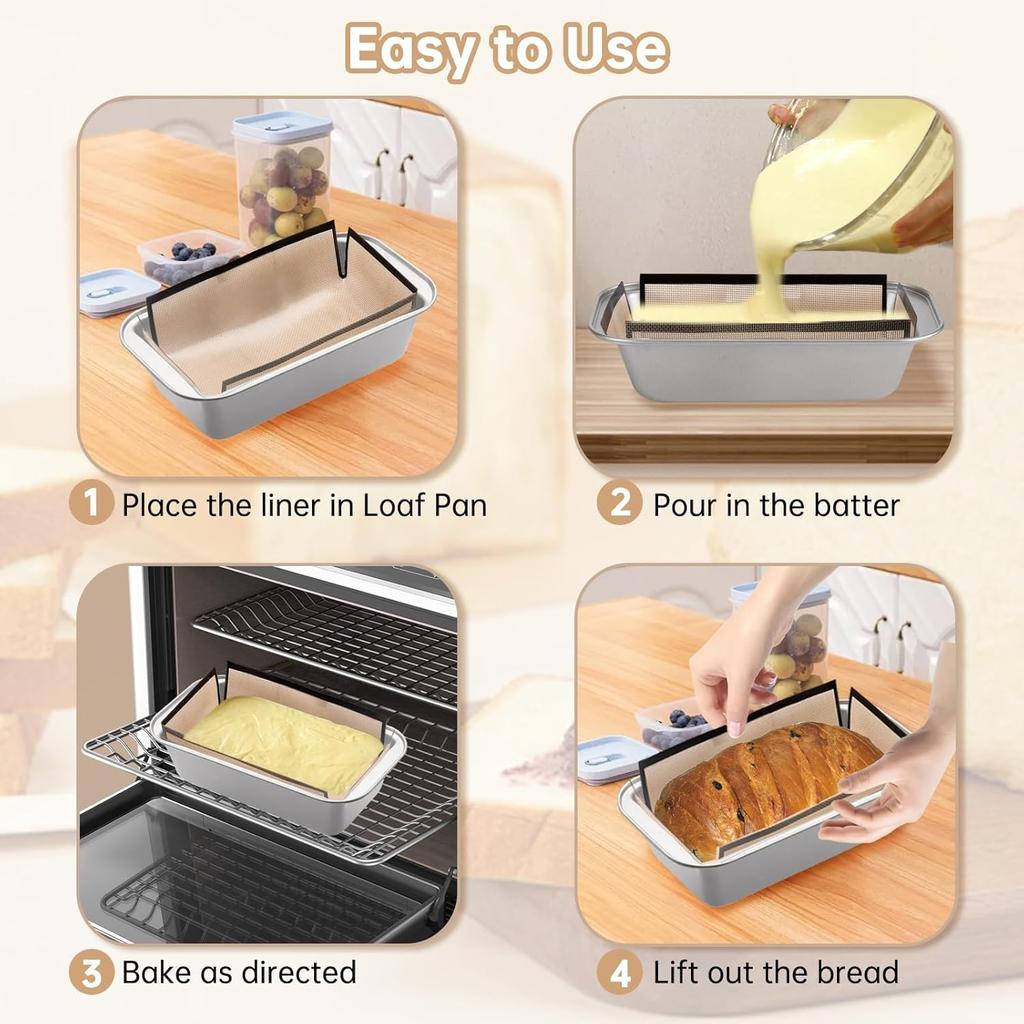 2Pcs Silicone Bread Loaf Pan Liners - Reble Bread Baking Mat, Non-Stick and Easy to Clean Bread Sling, for 9x5" Baking Loaf Pans to Transfer