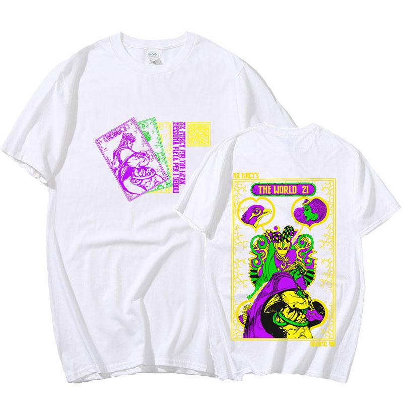 Футболка унисекс с изображением японского аниме Jojo Bizarre Adventure The World, футболки с рисунком манги для мужчин и женщин, модная свободная повседневная футболка