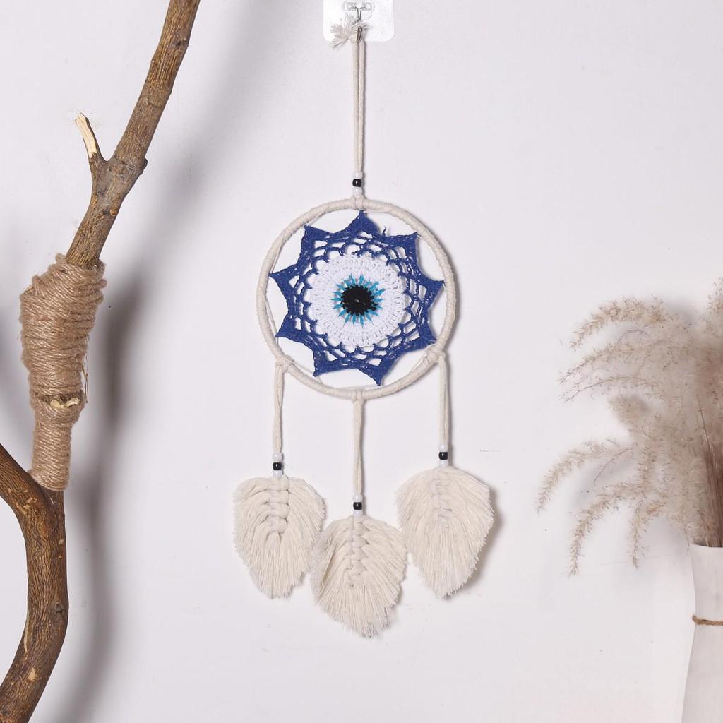 Evil Eye Feather Dream Catcher Pendant - Handmade Decorative Woven Craft