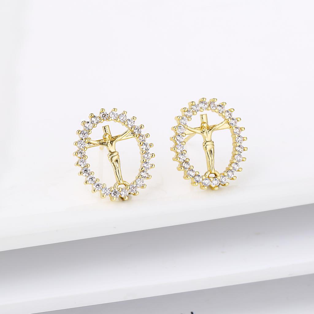 Gold-Color Religious Saint Jude Zirconia Women's Stud Earrings For Women Virgin Mary Believer Ear Jewelry Daily Party Gifts