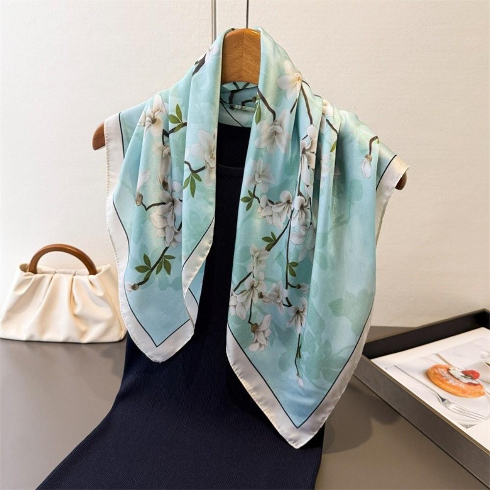 Floral Print Square Silk Scarf Luxury Neckerchief Scarf Hair Band Bandana Scarf Women