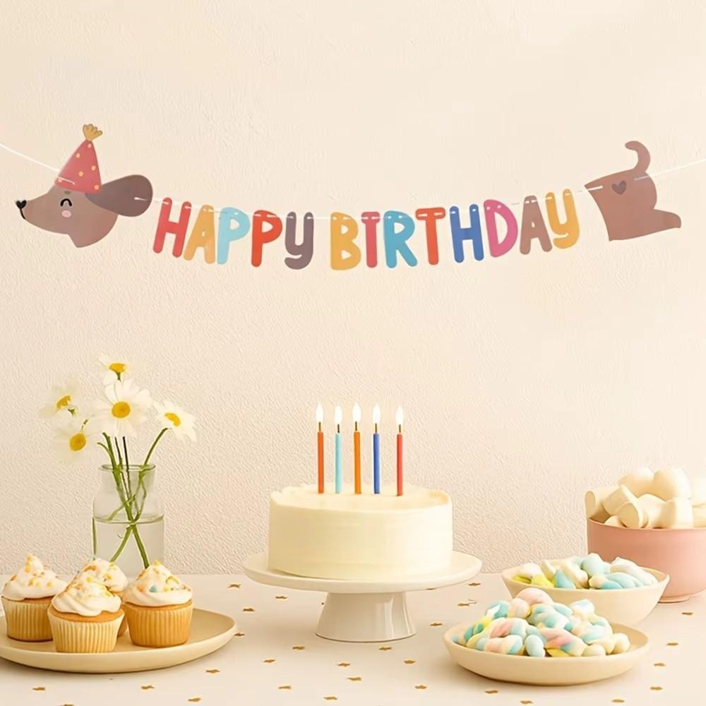 Paper Banner Pull Flag Banner Happy Birthday Text Pet Party Decoration New Birthday Banner