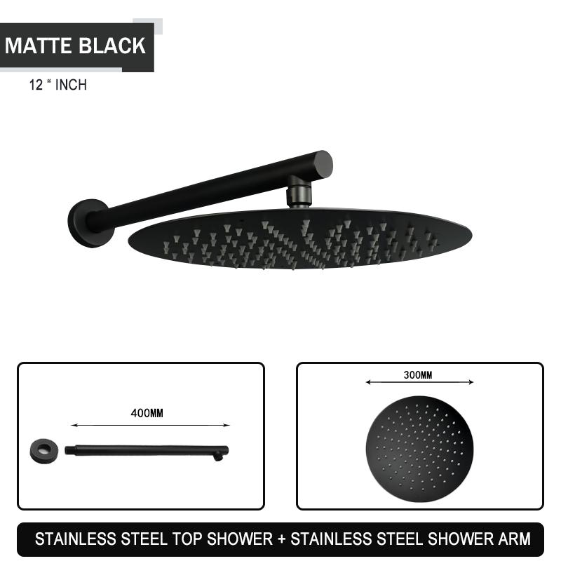 Brushed Gold Black Chrome Grey Overhead Shower Head Shower Arm Big Round Stainless Steel 8/10/12 Inch Rain Shower Indoor Outdoor