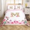Initial Letter A Duvet Cover for Boys Girls Floral Monogrammed Bedding Set Romantic Rose Alphabet Quilt Cover with 2 Pillow Case