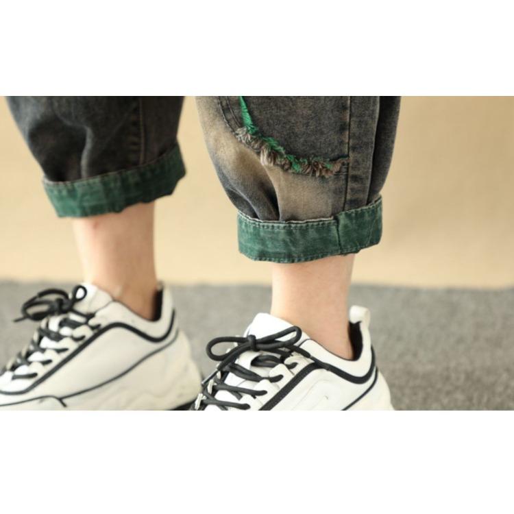 Женские джинсы пэчворк Весенне-осенние стили Свободные Большого размера Укороченные брюки Брюки гаруны