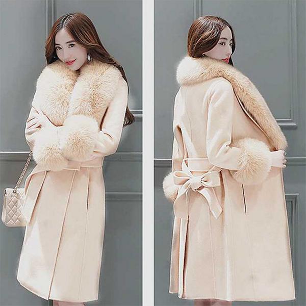 Модное и элегантное женское шерстяное пальто средней длины, зимнее облегающее съемное шерстяное пальто на шнуровке