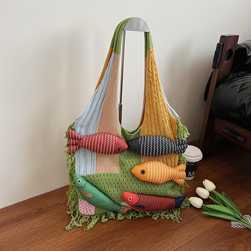 Vintage Inspired Tote Bag Women's Bag Colorful Fish Design, Large Capacity, No Closure Closure, Shopping Travel Shoulder Bags