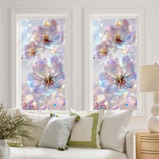 Flowers Window Privacy Film Stained Glass Tulip Butterfly Window Cling Static Glass Sticker for Home Kitchen Office