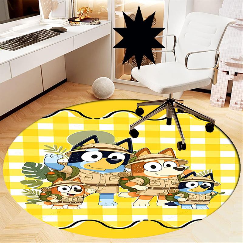 Bluey Printed Round Rug Carpet Chair Rug Area Rug Entryway Doormats,for Office Chair Living Room Bedroom Kitchen Room.