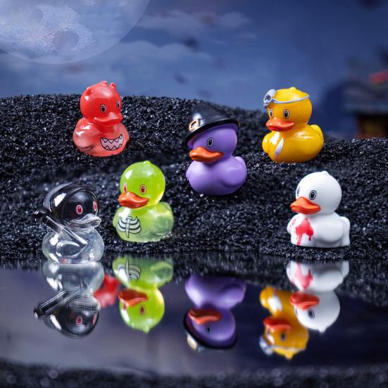 6 Pcs Mini Duckling Figurines Halloween Theme Duck Ornaments Resin Witch Ghost Zombie Duck Collectibles for DIY Aquarium Micro-Landscape Decor