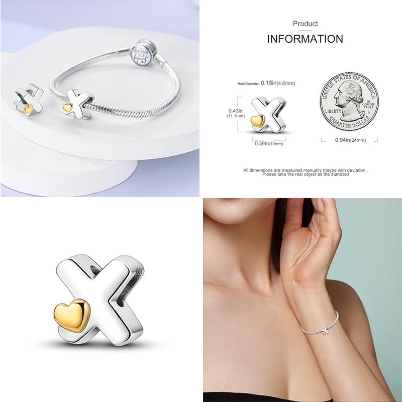 Новый 26 AZ Алфавит Бусина S925 Стерлингового Серебра Сердце ЛЮБОВЬ Письмо Шарм Подходит Оригинальный Браслет CZ Циркон Бисер Ювелирные Изделия