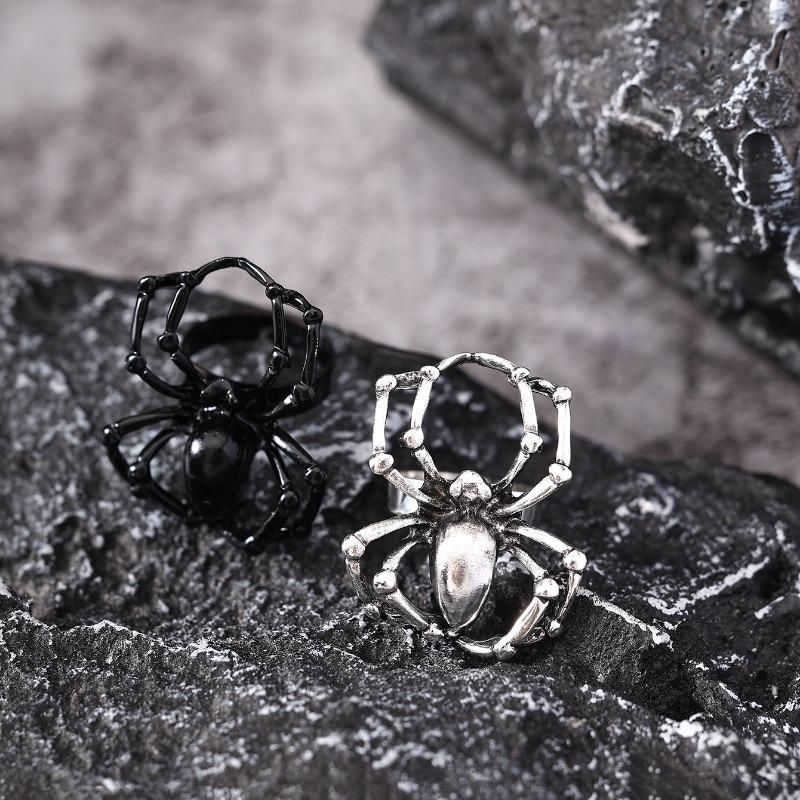 BLINGBAY Women's Vintage Gothic Spider Ring Black Gemstone Statement Adjustable Finger Jewelry for Halloween Party