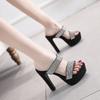 2024 New Summer Woemn's Sandals 14CM Waterproof Table Slippers Rhinestone Fish Mouth Party High Heels Catwalk Ladies Pumps